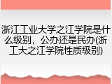 浙江工业大学之江学院是什么级别，公办还是民办(浙工大之江学院性质级别)