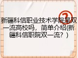 新疆科信职业技术学院是双一流高校吗，简单介绍(新疆科信职院双一流？)