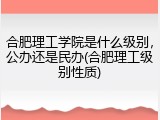 合肥理工学院是什么级别，公办还是民办(合肥理工级别性质)