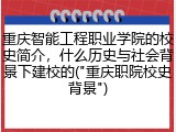 重庆智能工程职业学院的校史简介，什么历史与社会背景下建校的("重庆职院校史背景")