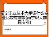 南宁职业技术大学读什么专业比较有前景(南宁职大前景专业)
