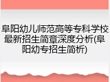 阜阳幼儿师范高等专科学校最新招生简章深度分析(阜阳幼专招生简析)
