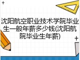 沈阳航空职业技术学院毕业生一般年薪多少钱(沈阳航院毕业生年薪)