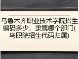 乌鲁木齐职业技术学院招生编码多少，隶属哪个部门(乌职院招生代码归属)