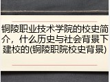 铜陵职业技术学院的校史简介，什么历史与社会背景下建校的(铜陵职院校史背景)