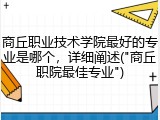 商丘职业技术学院最好的专业是哪个，详细阐述("商丘职院最佳专业")