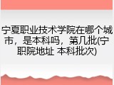 宁夏职业技术学院在哪个城市，是本科吗，第几批(宁职院地址 本科批次)