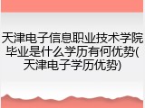 天津电子信息职业技术学院毕业是什么学历有何优势(天津电子学历优势)