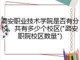 潞安职业技术学院是否有分校，共有多少个校区("潞安职院校区数量")