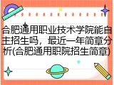 合肥通用职业技术学院能自主招生吗，最近一年简章分析(合肥通用职院招生简章)