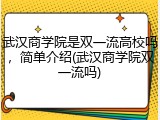 武汉商学院是双一流高校吗，简单介绍(武汉商学院双一流吗)