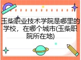 玉柴职业技术学院是哪里的学校，在哪个城市(玉柴职院所在地)