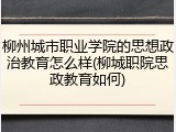 柳州城市职业学院的思想政治教育怎么样(柳城职院思政教育如何)