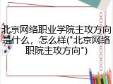 北京网络职业学院主攻方向是什么，怎么样("北京网络职院主攻方向")
