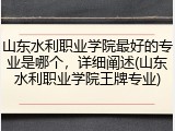 山东水利职业学院最好的专业是哪个，详细阐述(山东水利职业学院王牌专业)