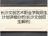 长沙文创艺术职业学院招生计划详细分析(长沙文创招生解析)