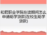 和君职业学院在读期间怎么申请助学贷款(在校生助学贷款)