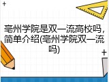 亳州学院是双一流高校吗，简单介绍(亳州学院双一流吗)