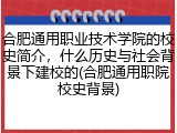 合肥通用职业技术学院的校史简介，什么历史与社会背景下建校的(合肥通用职院校史背景)