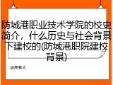 防城港职业技术学院的校史简介，什么历史与社会背景下建校的(防城港职院建校背景)