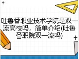 吐鲁番职业技术学院是双一流高校吗，简单介绍(吐鲁番职院双一流吗)