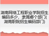 湖南网络工程职业学院招生编码多少，隶属哪个部门(湖南职院招生编码部门)