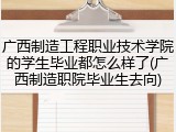 广西制造工程职业技术学院的学生毕业都怎么样了(广西制造职院毕业生去向)