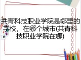共青科技职业学院是哪里的学校，在哪个城市(共青科技职业学院在哪)