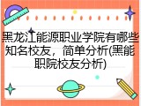 黑龙江能源职业学院有哪些知名校友，简单分析(黑能职院校友分析)