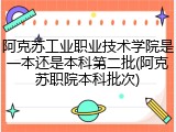 阿克苏工业职业技术学院是一本还是本科第二批(阿克苏职院本科批次)
