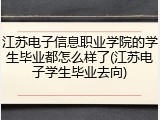 江苏电子信息职业学院的学生毕业都怎么样了(江苏电子学生毕业去向)