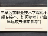 曲阜远东职业技术学院能不能专接本，如何参考？("曲阜远东专接本参考")