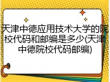 天津中德应用技术大学的院校代码和邮编是多少(天津中德院校代码邮编)