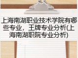 上海南湖职业技术学院有哪些专业，王牌专业分析(上海南湖职院专业分析)