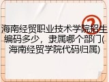 海南经贸职业技术学院招生编码多少，隶属哪个部门(海南经贸学院代码归属)