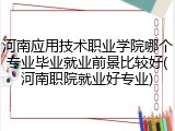 河南应用技术职业学院哪个专业毕业就业前景比较好(河南职院就业好专业)