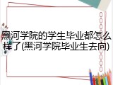 黑河学院的学生毕业都怎么样了(黑河学院毕业生去向)