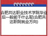 合肥共达职业技术学院毕业后一般能干什么呢(合肥共达职院就业方向)