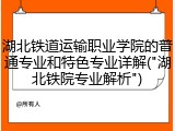 湖北铁道运输职业学院的普通专业和特色专业详解("湖北铁院专业解析")