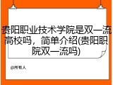 贵阳职业技术学院是双一流高校吗，简单介绍(贵阳职院双一流吗)