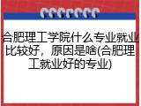 合肥理工学院什么专业就业比较好，原因是啥(合肥理工就业好的专业)