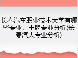 长春汽车职业技术大学有哪些专业，王牌专业分析(长春汽大专业分析)