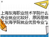 上海东海职业技术学院什么专业就业比较好，原因是啥("东海学院就业优势专业")