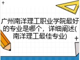广州南洋理工职业学院最好的专业是哪个，详细阐述(南洋理工最佳专业)