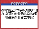 铜川职业技术学院如何申请在读间的创业无息贷款(铜川职院创业贷款申请)