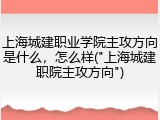 上海城建职业学院主攻方向是什么，怎么样("上海城建职院主攻方向")